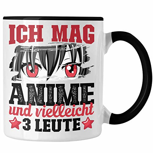 Trendation - Anime Tasse Geschenk Anime-Liebhaber Geschenkidee Ich Mag Anime Und Vielleicht 3 Leute (Schwarz)