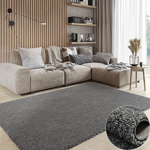 MY-RUG Teppich Shaggy Star Hochflor rechteckig grau 140 x 70 cm - Schlafzimmer Teppich, Langflor, Modern