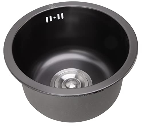 Deosdum Mini Runde Küchenspüle Bar Edelstahl Waschbecken Einzelschüssel mit Abfluss Zubehör Zuhause (Nano Black Diamond)