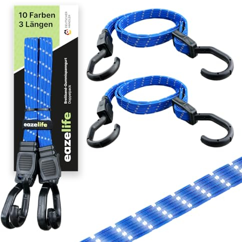 2er Set Gummispanngurt, verstellbar, Breitband Expander mit Metallhaken, Stark Belastbar, für Auto, Fahrrad und Outdoor-Aktivitäten (10 Farben 3 Längen) (Ozean, 80 cm)