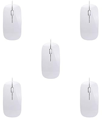 Lot de 5 mini souris filaire ultra-fines pour ordinateur portable Noir mat Blanc Mignon ergonomique Gaming Mouse Blanc