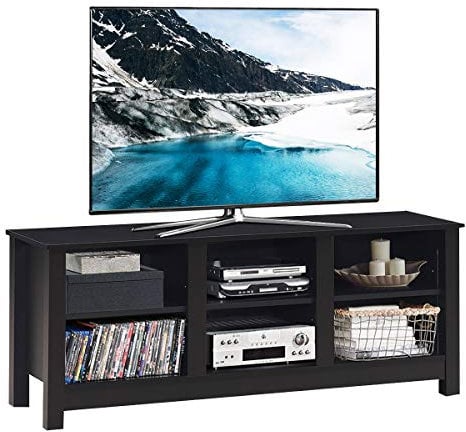 COSTWAY TV Stand for TVs up to 50, Wooden TV Cabinet Media Entertainment Center with Adjustable Shelves & Cable Manage Holes, Modern TV Unit Console Table for Living Room Bedroom (Black)