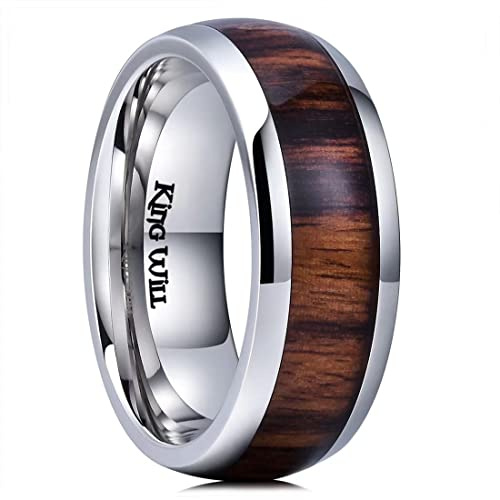 King Will NATURE - Anello da uomo in titanio nero/argento con intarsio in legno, 8 mm, X 1/2(67.19mm), Titanio, Non pietra preziosa