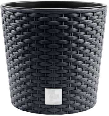 Blumentopf, in Rattan-Optik,Rund Blumentopf, pflanzkübel, Ink. Einsatz, Vielseitiger, übertöpfe, Blumenübertopf, übertopf, Verfügbar in 4 Größen und 4 Farben - Stilvolles Design (Anthrazit, ø 40 cm)
