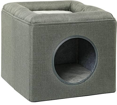 PawHut Katzenhöhle Katzenhütte, Katzenhaus mit 2 Ebenen, Katzenbett mit Kissen, Hundehaus für Katzen bis 5 kg, 36,5 x 36,5 x 33 cm, Grün