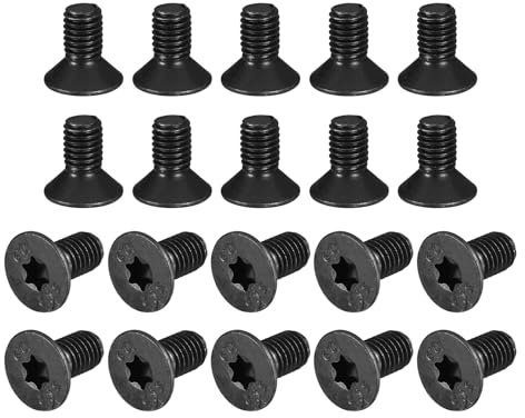 sourcing map Lot de 20 vis à métaux antivol Torx M8 à tête plate 1,25 x 16 mm, alliage d'acier de qualité 10,9, tête fraisée, filetage complet, finition oxyde noir