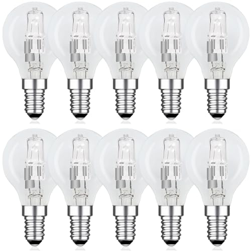 EASYIVY 10-Pack G45 E14 Golf Ball Bulb 42W Dimmable, SES Small Edison Screw Clear Round Halogen Bulb Warm White 2700K, E14 Classic Mini Globe Light Bulbs for Chandeliers, Ceiling Fans