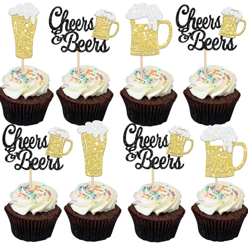SYKYCTCY 24 Pack Baby Is Brewing Cupcake Toppers Glitter Baby Bottle Beer Cup Cupcake Picks for Cheers Beer Festival Baby Shower Kids Theme Party Cake Decorations Supplies