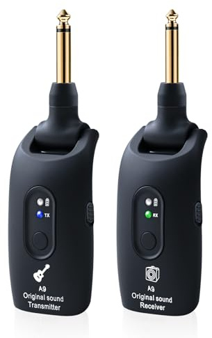 wentelmusic 2,4 GHz kabelloses Gitarrensystem, wiederaufladbarer Audio-Transmitter, Empfänger für Gitarre, Bass, elektrische Instrumente, über 30 m Übertragung, 280 ° drehbar, 4 Stunden