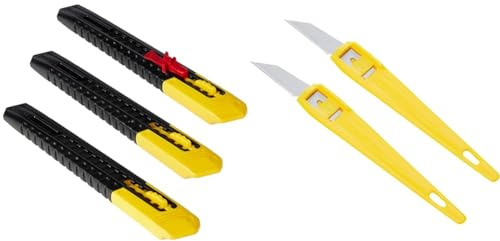 STANLEY 9mm Snap Off Blade Knives (Pack of 3) 2-10-150 & Throwaway Knives (3) 0 10 601, Silver