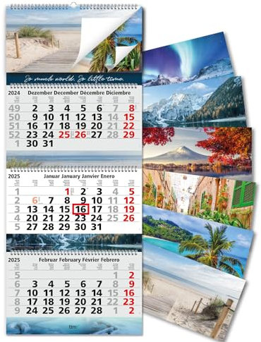Timr 3-Monatskalender 2025 mit Spiralbindung und Bilder-Block - 81 cm lang - mehrsprachig D/GB/F/E - so much world - Wandkalender zum Aufhängen Bildkalender - tr281