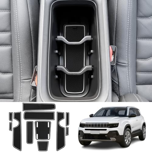 Coleya Tappetini Antiscivolo Compatibile con Jeep Avenger 2023 2024, Tappetini in Gomma per Console Centrale, Portabicchieri, Cuciture Porta, Braccioli, Jeep Avenger Tappetino per Auto (Bianco)