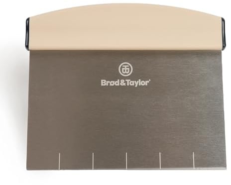 Brod & Taylor Dough Scraper with 25 mm Markings, Non-Slip Rubber Handle, Dough Cutter for Home-Kitchen Baking (15.2 cm x 13.3 cm Surface), 100% Dishwasher Safe Bench Scraper