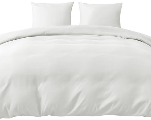 puredown 1PCS Copripiumino Singolo 135x200cm+ 1PCS Federe in Microfibra 40x80cm, Set di Copripiumino Monocromatica per Letto Singolo, Traspirante, Morbida, Oeko-Tex, Bianco