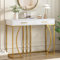 VerveVilla Konsolentisch,Flurtisch mit 2 Schublade,Leichter Luxus-Stil Beistelltisch, Sofatisch,120x38x76 cm,Weiß/Gold