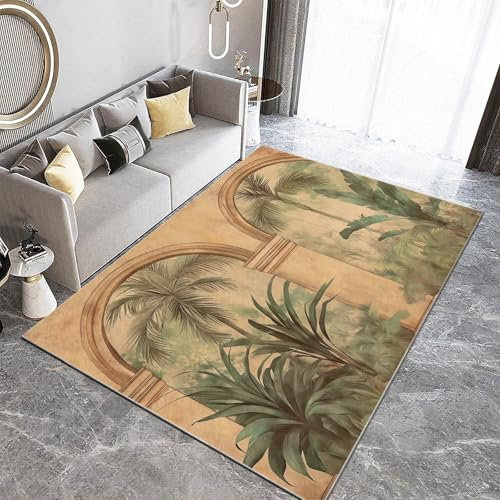 Teppich Stil Antike Römische Bögen Palmen Wohnzimmer Teppich 80 x 150 cm rutschfest Modern 3D Effekt Teppich für Flur, Schlafzimmer, Flanell Teppich Geeignet für Wohnkultur