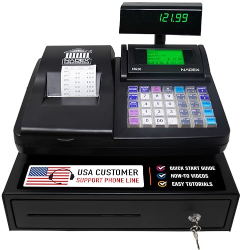 Nadex CR260 Cash Register, Steel Drawer, Fast Printing, User-Friendly Interface, Black