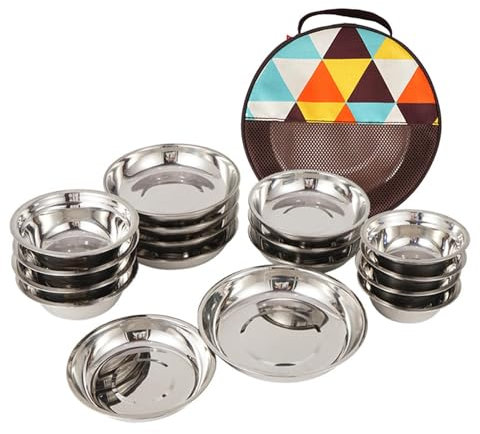 Xuanxi Juego de 17 platos portátiles de acero inoxidable aptos para lavavajillas para camping y comidas al aire libre