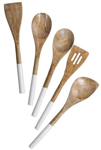 The Art Box Wooden Utensil Set – 5-Piece Acacia Wood Cooking Spoons & Spatulas Non-Stick Kitchen Tools Comfortable Grip BPA-Free Ideal for Cooking and Serving