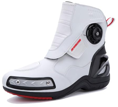 ForceRoute Stivaletti Moto Uomo,Scarpe Moto Uomo,Scarpe Moto Impermeabili Uomo,Scarpe da Moto Casual AntiscivoloScarpe Moto Donna,Stivali Motocross,Resistente all'Usura,Traspirante,Nero,Bianco