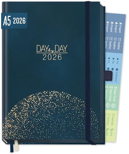 Häfft® Organizer Day by Day Deluxe 2026 A5 Tagesplaner Kalender mit 1 Tag pro Seite Buchkalender 2026, Terminplaner - nachhaltig & klimafreundlich