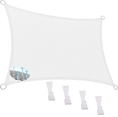 Vela Ombreggiante 150 x 200 cm Rettangolare Protezione Solare Anti UV HDPE Traspirante Telo Ombreggiante con Fune e Anello D per Giardino, Terrazza, Cortile (Personalizzabile), Bianco