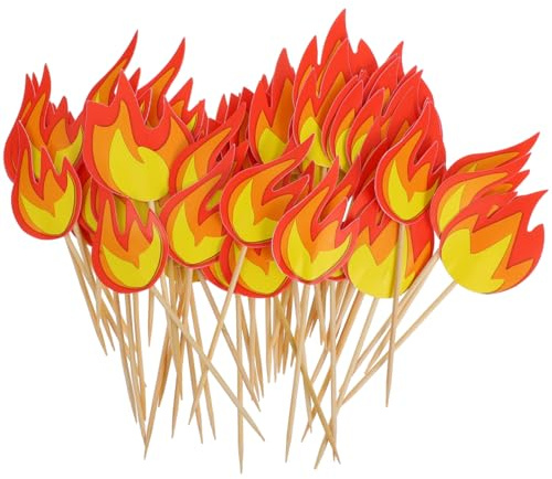 IMIKEYA 50 Stück Feuer Cupcake-Picks Flammen Kuchenspießer Für Feuerwehrmann Geburtstag Kuchen Deko Für Party Einweg Tortendekorationsaufsätze Für Muffins Und Desserts
