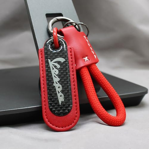 WSOPP Portachiavi per Piaggio Vespa Primavera 150 Sprint LXV 125 125 200 Moto Design in Fibra di Carbonio Pelle PU Accessorio Appassionati di Moto Elegante e Resistente,Red Style-A