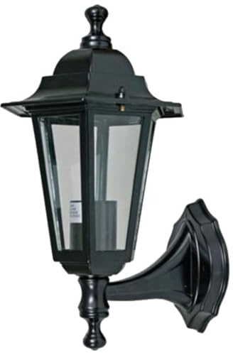 firstchoicelighting Modern Black Six Sided Lantern Design Outdoor Wall, Garden or Porch Light, IP33 Rated, Compatible with LED Bulbs