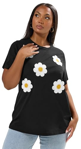 Yours Curve Applique Daisy T-Shirt - Women's - Plus Size Curve