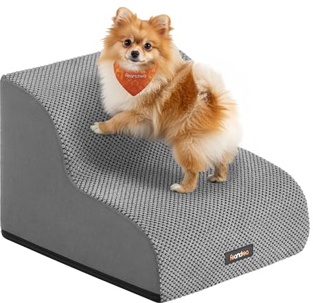Feandrea 2-Step Dog Stairs, Waffle-Patterned Corduroy, Waterproof Dog steps