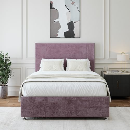 Bedmaster Naples Velvet Divan Bed Base With Storage And Plain Headboard - Colour And Size Options (Mauve 0 Drawer, King (U.K. Standard))