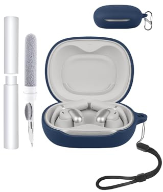 Gehäuse Hülle für JBL Sense Pro Ohrhörer,toergy stoßdicht, wasserdicht, weich und schlank Silikon Abdeckung mit Lanyard & Schlüsselanhänger & Reiniger Kit,Blau