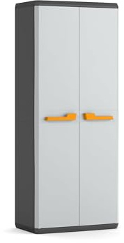 Keter Armoire Portes‑Balais Rio, Idéale pour Garage et Balcon abrité, avec 3 Étagères Réglables, Gris, 68 × 39 × 166 cm