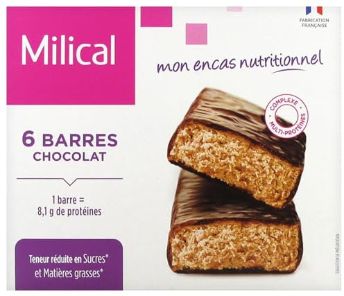 Barre Nutritionnelle | Saveur Caramel | Paquet de 6 Barres | Riche en Protéines et Fibres | Faible en Sucres et Matières Grasses | Laboratoire Milical (Chocolat)