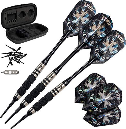 Viper Unisex-Erwachsene Desperado Dartpfeile aus 80% Wolfram mit weicher Spitze und Aufbewahrungs-/Reiseetui: Iron Cross, 18 g, schwarz, Knurled Barrel