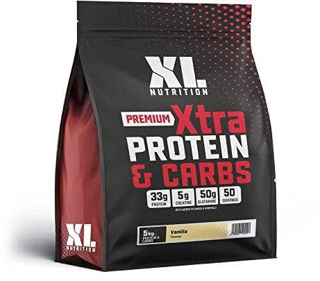 XL Nutrition Protein & Carbs with added vitamins and minerals and creatine, Meal replacement shake by XL Nutrition, 50 servings, 5kg (Vanilla)