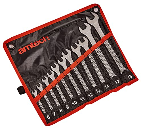 Amtech K0400 Combination Spanner Set, Drop Forged and Chrome Plated Spanners, 6mm to 19mm