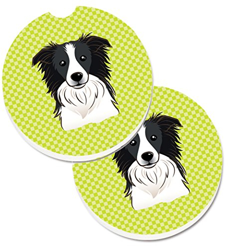 Caroline's Treasures Set di 2 sottobicchieri per portabicchieri auto a scacchiera verde lime Border Collie BB1303CARC, pietra, multicolore