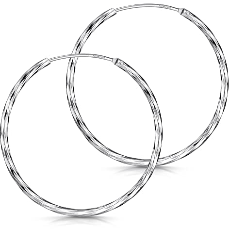 MATERIA Damen Creolen Silber 925 groß 35mm - Damen Ohrringe rhodiniert gekordelt #SO-284