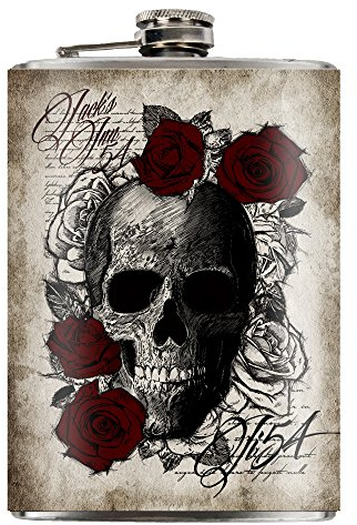 Flachmann von Jack's Inn 54 - Skull 'n Roses Flask aus Edelstahl Fassungsvermögen 240ml