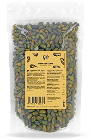 KoRo - Amandes de pistaches vertes et fines - Non salées et cueillies à la main - Extra Green , pack de 500 g