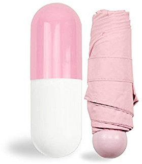 Paraguas Plegable Ultraligero 210T Mini Cápsulas Crema Paraguas Paraguas Plegable de Goma Sombrillas Soleado Viajes (Rosa)
