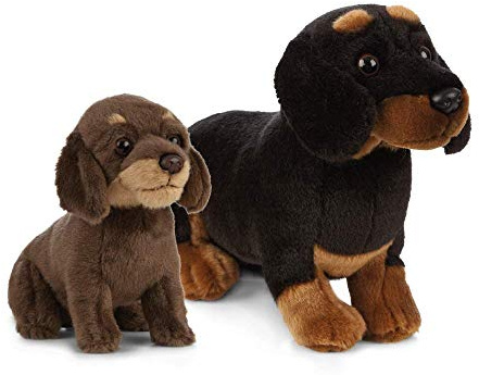 Living Nature Soft Toy Gift Bundle - Plush Dachshund, Sausage Dog (20cm) & Puppy (16cm), Black & Brown