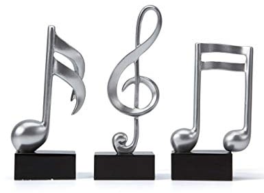 HAUCOZE 3pcs Klavier Deko Musiknote Dekoration Skulpturen Musik Arts Geschenk Modern Statue Figuren Silber 19cm