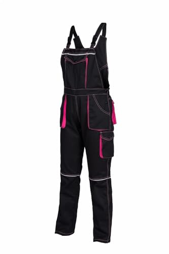 NIZO A Sicherheitslatzhose für Frauen in SCHWARZ - Latzhose Arbeitshose Damen Mädchen Schutzhose Arbeitslatzhose Kombihose (164/80-84)