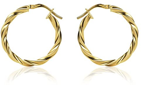 14 Karat 585 Gold Gedrehte Hochglanz Ohrringe Creolen Gelbgold (2.50 x 25 Ø mm) - PSPT