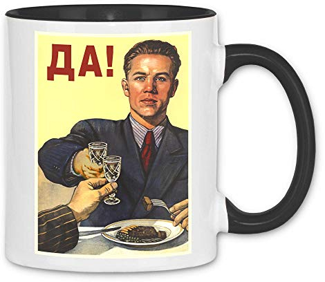 wowshirt Tasse Sowjetunion Propaganda Poster Alkohol Vodka USSR CCCP Russland, Farbe:White - Black