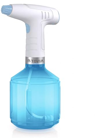 T TOVIA Automatic Electric Garden Sprayer 1L, Battery Powered USB Rechargeable Fine Mist to Stream Spray Bottle with Adjustable Flow Tip for Gardening, Fertilizing, Household Cleaning, Blue