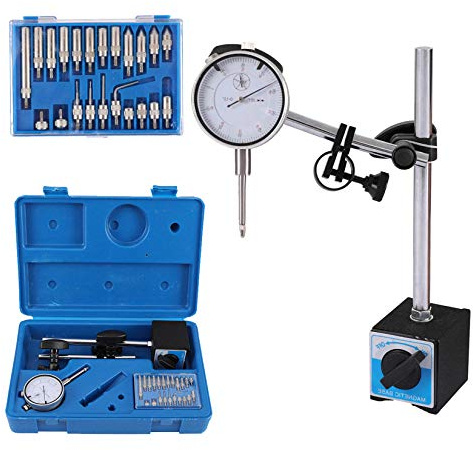 Qnkaa Dial Indicator with Magnetic Base Holder Fine Adjustable Long Arm 0-1 Magnetic Dial Indicator Professional Dial Gauge 0.001